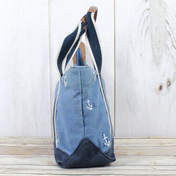 LL BEAN Boat & Tote Leather Canvas Zip Top Handbag - Picture 2 of 12